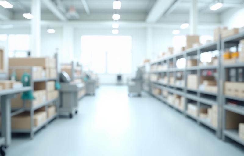 Bright and organized interior view of Arabian Radiance Cosmetics manufacturing facility floor.