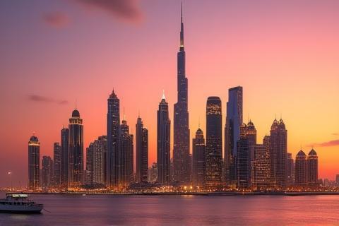 Dubai skyline with modern buildings at sunset