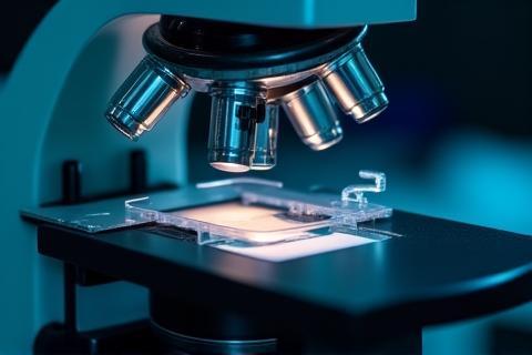 Close-up of a microscope or lab equipment related to cosmetic formulation research