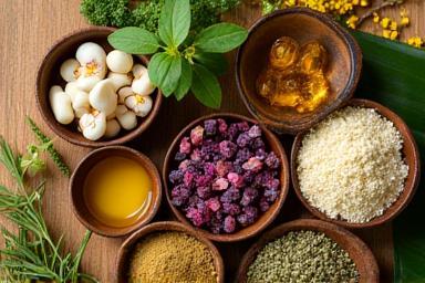 Variety of natural ingredients and botanical extracts for cosmetics