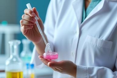 Scientist performing quality control test on cosmetic product sample